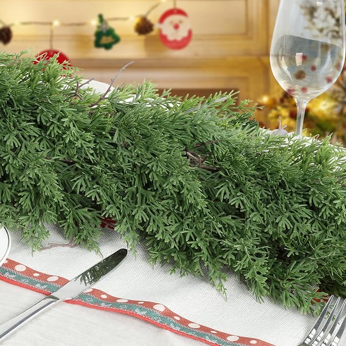6 Ft Real Touch Christmas Garlands,Thick and Lush，Soft Bendable, Pine Cedar Garland Artificial Realistic, guirnaldas navideñas，Christmas Garland for Mantle,Outdoor Indoor Christmas Decorations