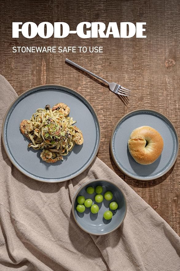 Famiware Nature Plates and Bowls Set, 24 Pieces Dinnerware Sets, Dishware Sets, Dishes Set for 8, Microwave and Dishwasher Safe, Light Blue