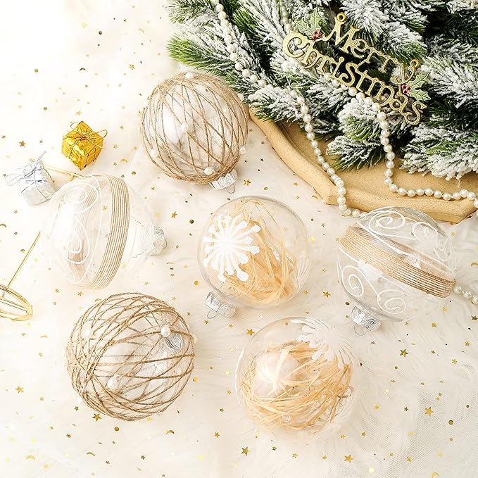 XmasExp Christmas Ball Ornaments Set, Farmhouse Shatterproof Christmastree Decorations,6ct Large Plastic Hanging Ornaments,100mm/4,Neutral