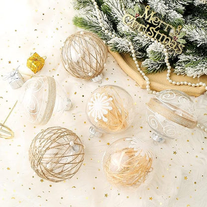 XmasExp Christmas Ball Ornaments Set, Farmhouse Shatterproof Christmastree Decorations,6ct Large Plastic Hanging Ornaments,100mm/4,Neutral
