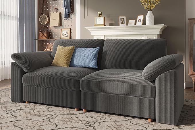 EASE MOOSE Comfty 2 Seat Couch,FSC Certified Modern Deep Seat Sectional Modular for Living Room, Light Gray