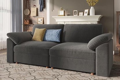 EASE MOOSE Comfty 2 Seat Couch,FSC Certified Modern Deep Seat Sectional Modular for Living Room, Light Gray