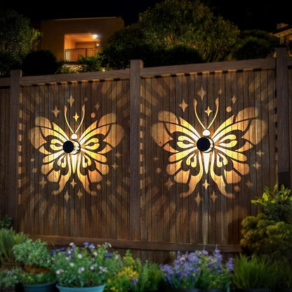 Solar Fence Lights 4 Pack Solar Deck Lamps Outdoor Decorations Powered Step Lights Wall Waterproof LED Warm Decorative Lighting for Garden (Butterfly-Star, 4)