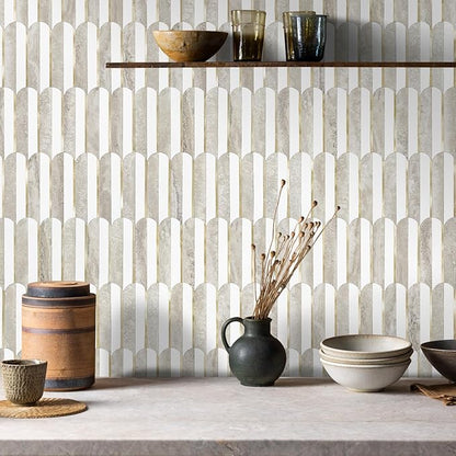 Vamos Tile Peel and Stick Backsplash Seamless Tile,1-Sheet Stick on Backsplash for Kitchen and Bathroom,White and Beige Slate PVC Mixed Metal Gold Self Adhesive Mosaic Tiles