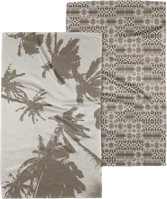 GEOMETRY Kitchen Towels Quick Dry Microfiber Premium Sandy Boho 2 Pack 18x30