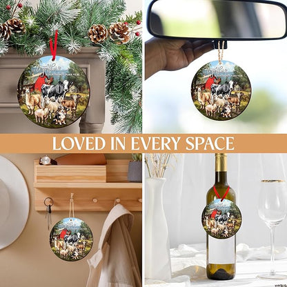 OASSIE Christmas Farmer Gifts for Women - Wooden Rustic Farmhouse Ornaments for Tree Decorations - Animal Lover Gifts for Farmers, Farm Animal Christmas Ornaments for Farmhouse Decor, Gift for Farmer