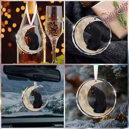 OASSIE Christmas Black Cat Gifts for Women Men - Glass Christmas Ornaments 2025 for Tree Decorations - Funny Cat Lover Gifts for Women Animal Lovers, Funny Ornaments for Xmas Decorations