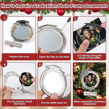 COCHIE Metal Class of 2025 Picture Frame Ornaments for Tree Stocking Decorations, Personalized Xmas Graduation Photo Frame Ornament Keepsake, Christmas Graduate Gifts Ideas