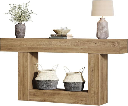 Tribesigns 63-Inch Long Console Table, 2-Tier Entryway Table Sofa Table with Storage, Farmhouse Wood Behind Couch Table for Living Room, Hallway, Light Brown