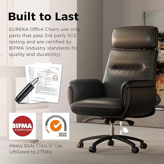 EUREKA ERGONOMIC Royal Ergonomic Office Chair Executive Desk Chair, Microfiber Leather High Back Executive Chair Comfy Ergonomic 360° Swivel with Lumbar for Home Workshop- Black