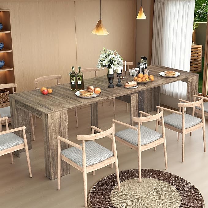 20''- 118.5'' Extendable Dining Room Table, Expandable Dining Table, Modern Large Table, for 2-12 Person, Barnwood Brown