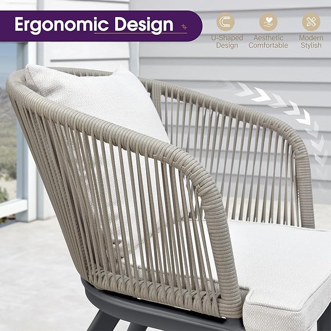 PURPLE LEAF 7 Pieces Patio Dining Table Set Wicker Outdoor Furniture Rectangular Table and Chairs Set for Garden Deck Aluminum Frame Backyard Kitchen Set, Cushions and Pillows Included Taupe