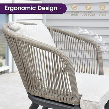 PURPLE LEAF 7 Pieces Patio Dining Table Set Wicker Outdoor Furniture Rectangular Table and Chairs Set for Garden Deck Aluminum Frame Backyard Kitchen Set, Cushions and Pillows Included Taupe