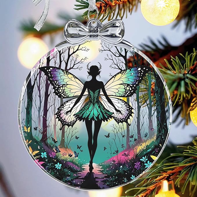Forest Fairy Stained Glass Ornament - Hanging Ornaments for Christmas Tree, Christmas Ornaments Xmas Decorations, Holiday Keepsake Present Exchange Ideas