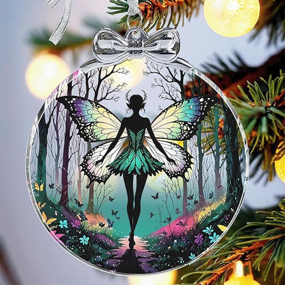 Forest Fairy Stained Glass Ornament - Hanging Ornaments for Christmas Tree, Christmas Ornaments Xmas Decorations, Holiday Keepsake Present Exchange Ideas