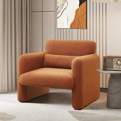 33.86" Accent Chairs, Modern Sherpa Fabric Armed Chair Comfy Upholstered Armchair Leisure Single Sofa Chair with a Waist Pillow for Bedroom, Office and Living Room