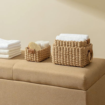 LA JOLIE MUSE Small Wicker Baskets for Organizing, Recycled Paper Rope Storage Basket Container Bins for Shelves Bathroom Cupboards Drawer, Decorative Square Basket Organizer Set of 3