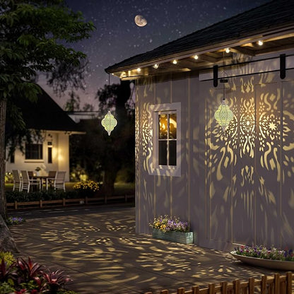 Hanging Solar Lights Outdoor Garden Decor Solar Lantern Waterproof Plastic Moroccan Outdoor Decorations for Patio Pathway Yard Backyard Garden Decorative (1, White)