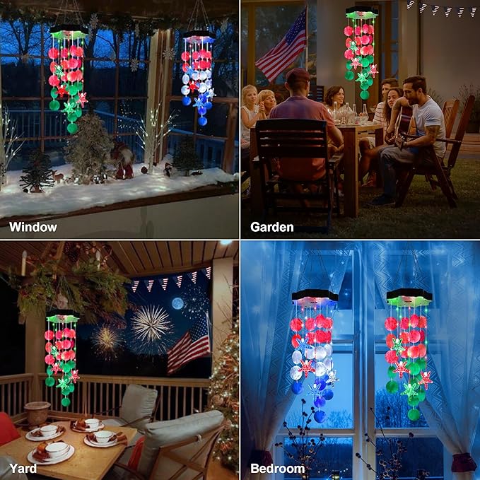 Solar Shell Gift for Mom Grandma Girls, Christmas Red & Green Solar Wind Chimes for Outside,Christmas Decorative Mobile Lights for Garden, Yard, Patio, Window, Party, Outdoor Decorations
