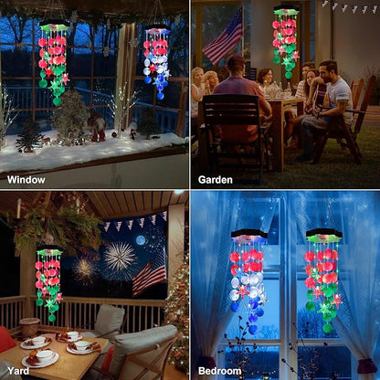 Solar Shell Gift for Mom Grandma Girls, Christmas Red & Green Solar Wind Chimes for Outside,Christmas Decorative Mobile Lights for Garden, Yard, Patio, Window, Party, Outdoor Decorations