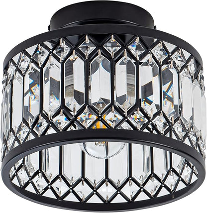Crystal Ceiling Light Fixture, Modern Semi Flush Mount Ceiling Light,Crystal for Kitchen Bedroom Bathroom Entryway Black (Bulb not Included)