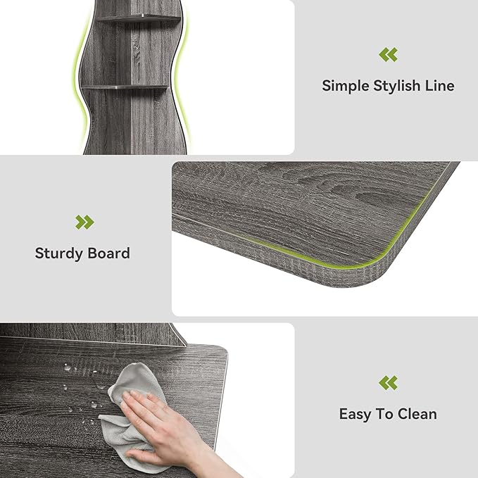 LITTLE TREE 70-Inch Corner Shelf, Seaweed Shaped Etagere Display Bookshelf, Freestanding 5-Tier Wall Shelves for Small Spaces, Living Room, Bedroom, Grey, 2 Pack