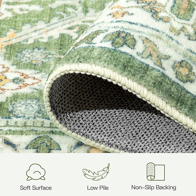 Lofus 5x7 Area Rug for Living Room, Light Green Washable Area Rugs with Non-Slip Backing,Soft Boho Carpets for Bedroom Dining Room Home Office Indoor Nursery