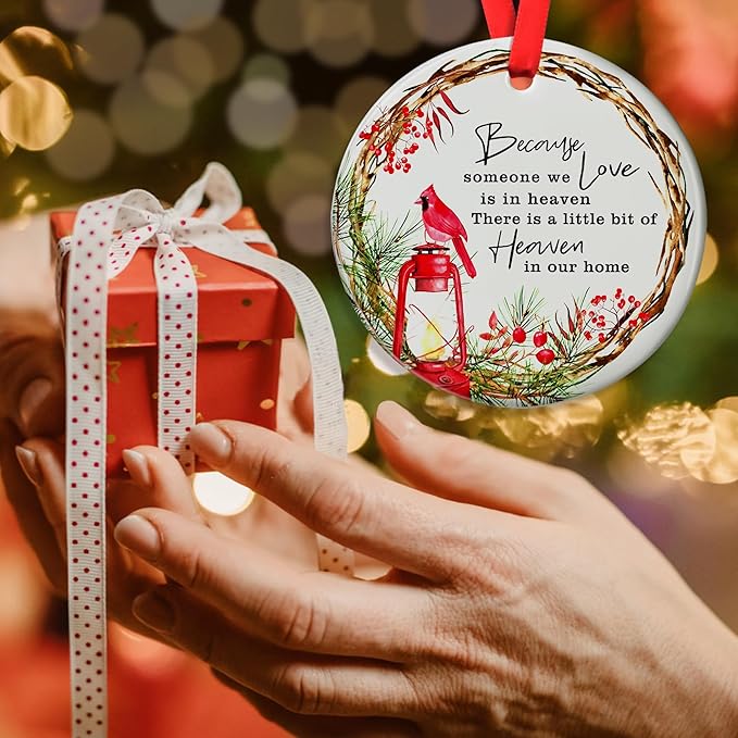 Memorial Christmas Cardinal Ornament - Sympathy Family Keepsake for Christmas Tree - Loss of Loved One