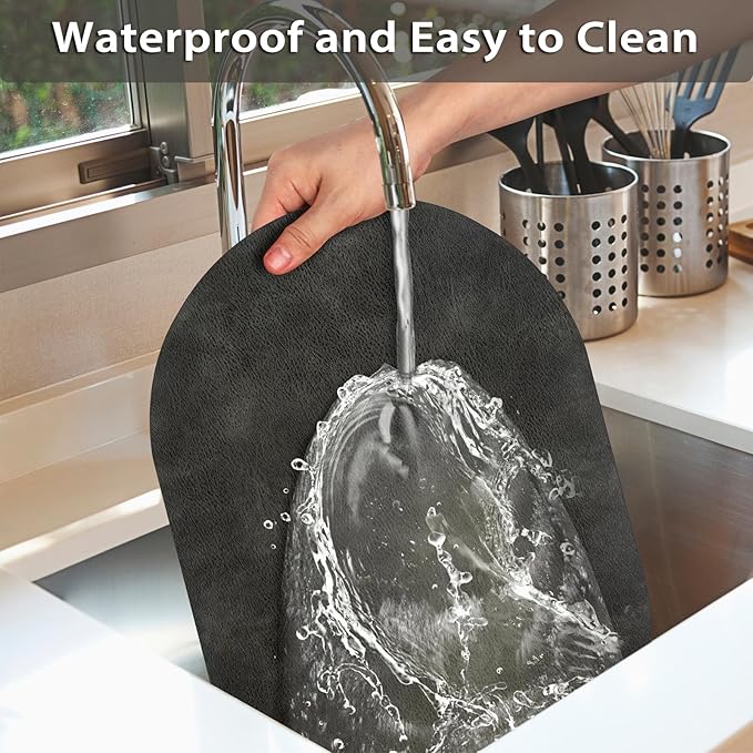 ADRIMER Placemats, Heat Resistant Oval Placemats Set of 6 Washable 12 x 17 Inch, Waterproof Table Mats, Wipeable Pu Place Mats for Kitchen, Dark Grey