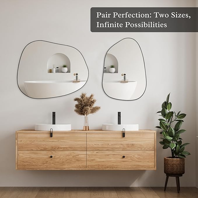 PERFNIQUE Irregular Asymmetrical Wall Mirror Decorative Modern Wall Mounted 27"x19", Black