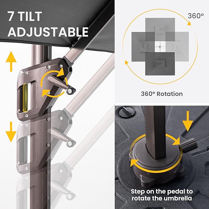 10 X 13 FT Cantilever Patio Umbrella Outdoor Heavy Duty Double Top Windproof Rectangle Offset Umbrellas with 360-degree Rotation for Pool Deck Backyard, Grey