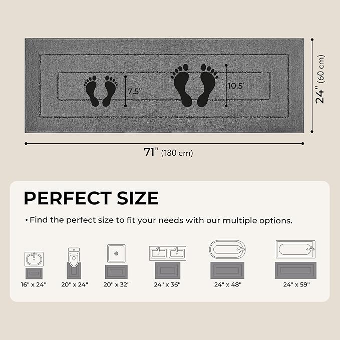 GRANNY SAYS Deep Gray Bathroom Rug Mat, Bath Mats for Bathroom Non-Slip, Super Soft and Water Absorbent, Extra Large Bath Rugs, Microfiber Long Bath Rugs for Floor, Tub and Shower,71" x 24"
