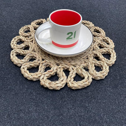13.8" Set of 12 Round Seagrass Placemats | Boho Woven Rattan Table Mats | Farmhouse Wicker Spring Plate Chargers Like Water Hyacinth, Corn Husk for Wedding, Party, Christmas, Events