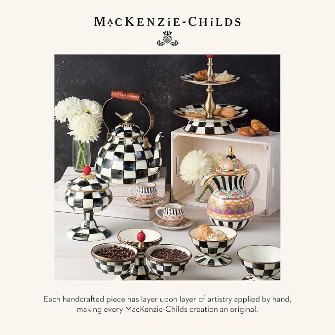 MACKENZIE-CHILDS Tall Enamel Vase, Unique Flower Vase, Decorative Table Decor for Living Room, Black-and-White Courtly Check