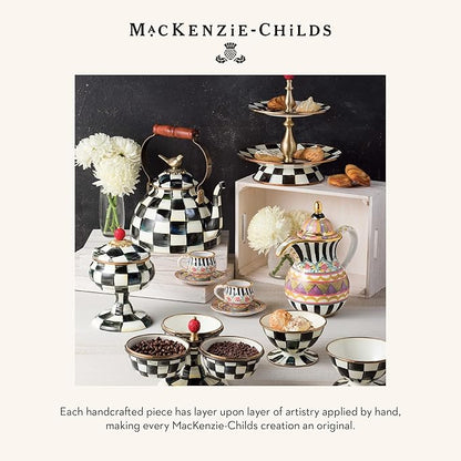 MACKENZIE-CHILDS Tall Enamel Vase, Unique Flower Vase, Decorative Table Decor for Living Room, Black-and-White Courtly Check
