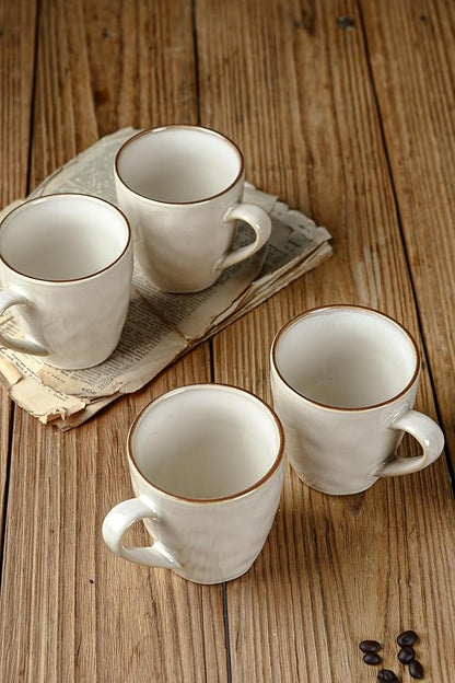 famiware Coffee Mugs Set of 4, Ocean Round 11.5oz Coffee Cup Set with Handle for Cocoa, Milk, Hot Chocolate, Stoneware Cups for Kitchen, Reactive Glaze, Microwave and Dishwasher Safe, Cappuccino White