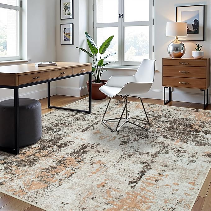 8x10 Area Rugs for Living Room Rug Washable: Abstract Large Rug for Dining Room Bedroom Carpet Non Slip 8 by 10 Indoor Modern Nursery Home Office Brown Beige