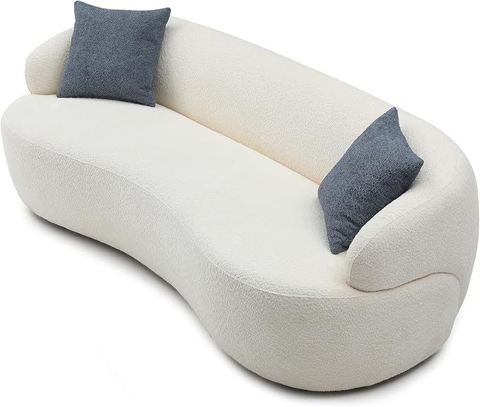 KEIKI 87" Curved Oversized Boucle Cloud Sofa with Thickened Seat Cushions and Backrest, Modern Style 3-Seater Upholstered Corner Fluffy Couch, No Assembly Required, for Apartment, Living Room, Beige