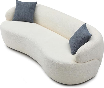 KEIKI 87" Curved Oversized Boucle Cloud Sofa with Thickened Seat Cushions and Backrest, Modern Style 3-Seater Upholstered Corner Fluffy Couch, No Assembly Required, for Apartment, Living Room, Beige