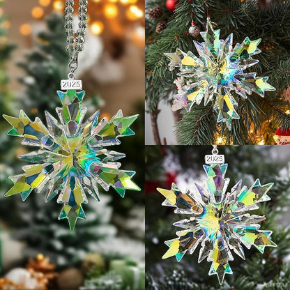 2025 Annual Edition Snowflake Clear Crystal Christmas Ornament, Snowflake Ornaments Display Winter Home Décor Christmas Decor Gift(Colourful)