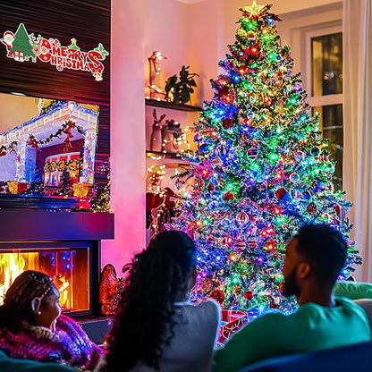 JMEXSUSS Connectable 100 LED Multicolor Christmas Lights for Tree, 8 Modes Indoor Outdoor Clear Wire, 33ft Colorful Plug-in for Christmas Tree Bedroom