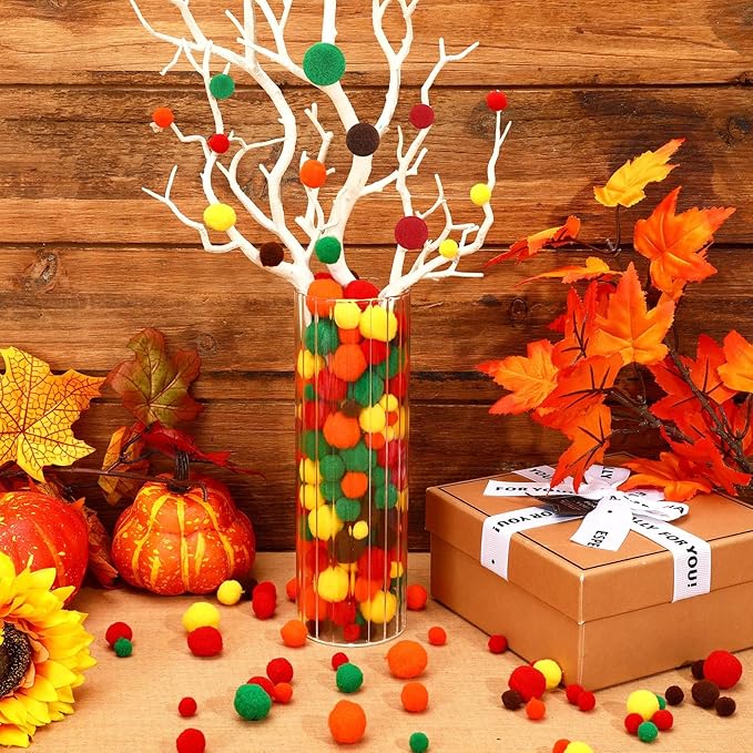 UPINS Fall Pom Poms Balls,600 Pieces Orange Brown Red Pom Poms Mixed Sizes Pompoms for Crafts Making DIY Autumn Thanksgiving Party Decorations Supplies (5 Colors)