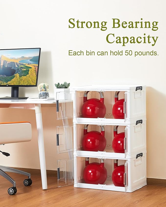 OlarHike Stackable Storage Bins with Lids Folding Storage Box with Doors and Wheels 6 Pack Cubes