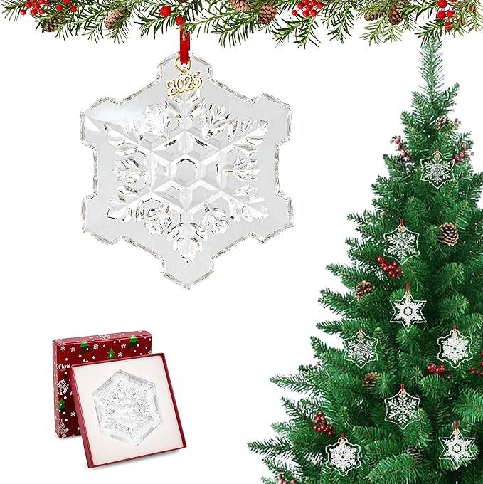 Crystal Snowflake Ornaments for Christmas Tree, 2025 Clear Glass Snowflake Ornament, 3.5" Crystal Christmas Snow Flake for Tree, Xmas Gift for Home Decoration