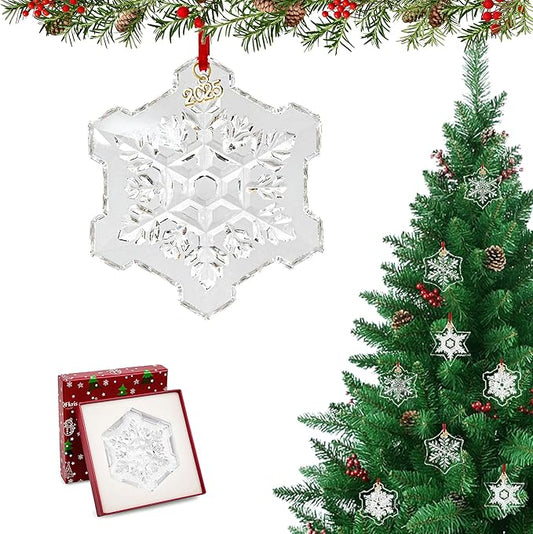 Crystal Snowflake Ornaments for Christmas Tree, 2025 Clear Glass Snowflake Ornament, 3.5" Crystal Christmas Snow Flake for Tree, Xmas Gift for Home Decoration