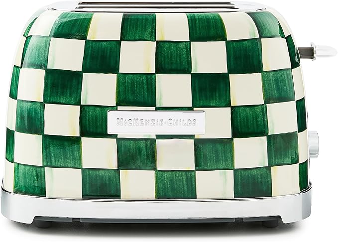 MACKENZIE-CHILDS 2-Slice Toaster, Decorative Toaster for Kitchen, Green-and-White Emerald Check