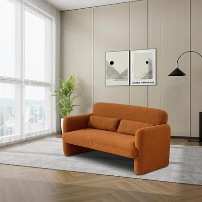 59.06'' Loveseat Sofa, 2 Seater Sherpa Fabric Love Seat Couch, Comfy Upholstered Modern Leisure Loveseat Couches with 2 Waist Pillow for Bedroom, Office, Living Room