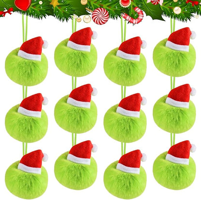 ASTARON 12 Pcs Christmas Lime Green Furry Ball Ornaments for Christmas Tree Decorations Soft Faux Fur Pom Pom Ball Ornaments for Fireplace Mantel Wall Xmas Decor Party Supplies