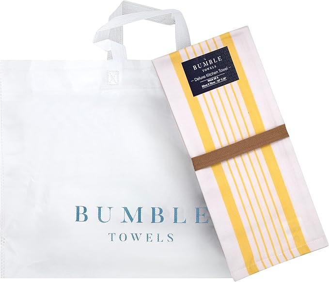 Premium Kitchen Towels 6 Pack Large Cotton Flat Terry Absorbent Tea Towels with Hanging Loop Yellow Striped 20x28