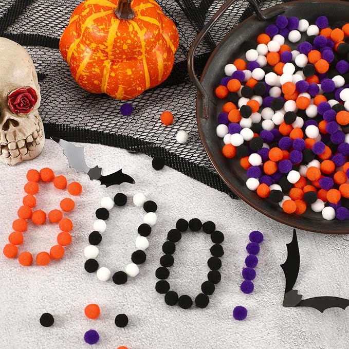 SEPGLITTER Halloween Pom Poms Balls, 1000Pcs 1 cm/0.4 inch Color Black Orange Purple White Pom Poms for Fall Halloween Party Crafts Making DIY Holiday Decorations Supplies